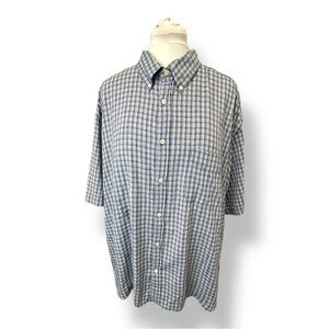 J.Crew Mens Short Sleeve Button-Down Shirt Check Plaid 100% Cotton Blue/Gray XL
